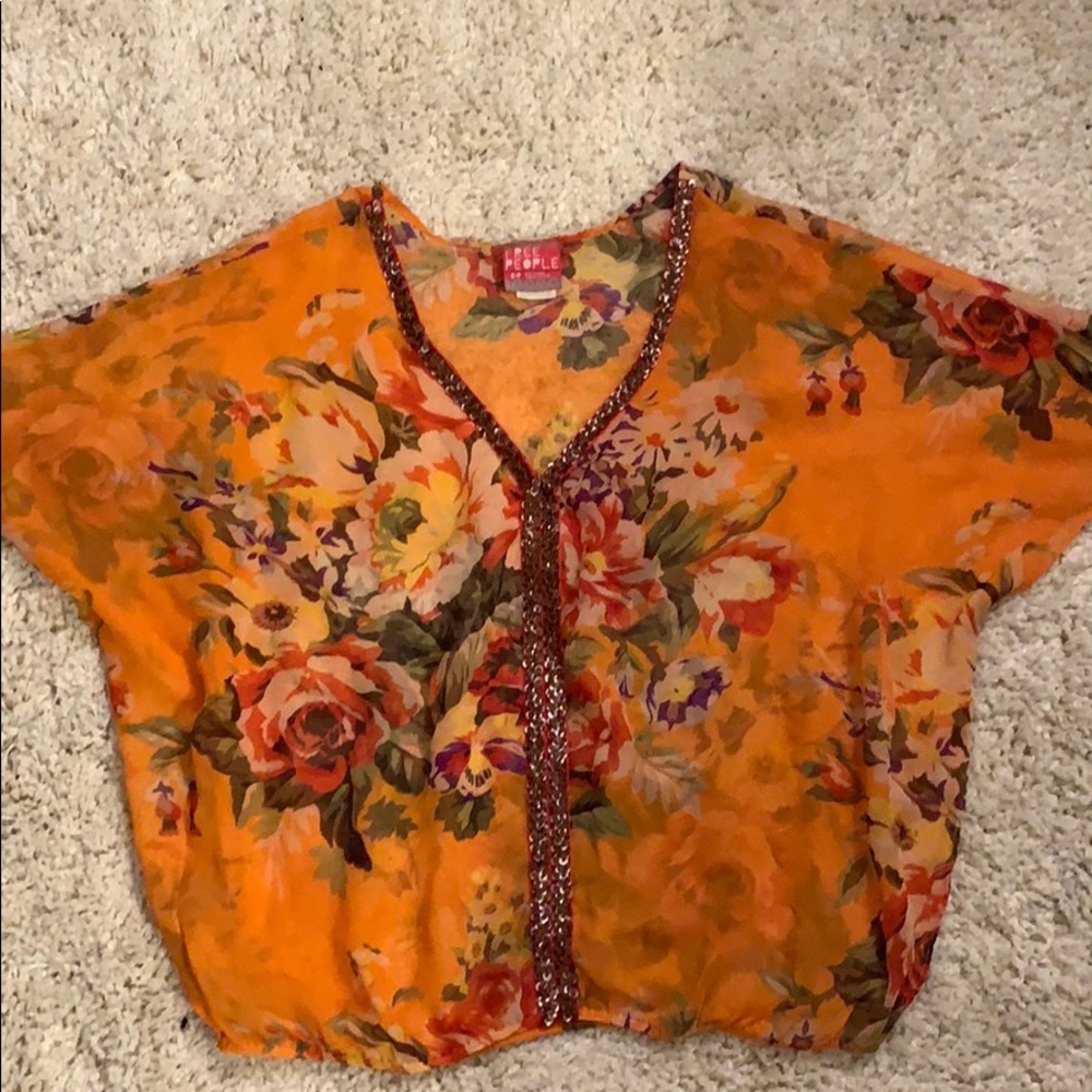 Free People Orange Floral Top Small